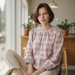 Reformation Jeans Top Women's Size M Pink Plaid Long Puff Sleeve Button Front